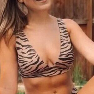 Aerie size S M L Tiger Pique longline triangle tie back bikini top NWT